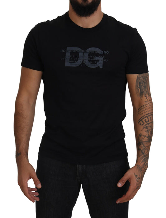 Elegant Black Logo Print Cotton T-Shirt