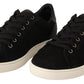 Black Suede Leather Mens Low Tops Sneakers