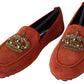 Orange Leather Crystal Crown  Loafers Shoes