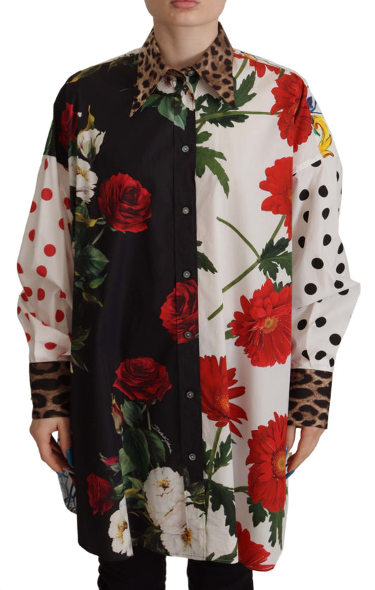 Multicolor Floral Polka Dot Leopard Print Shirt