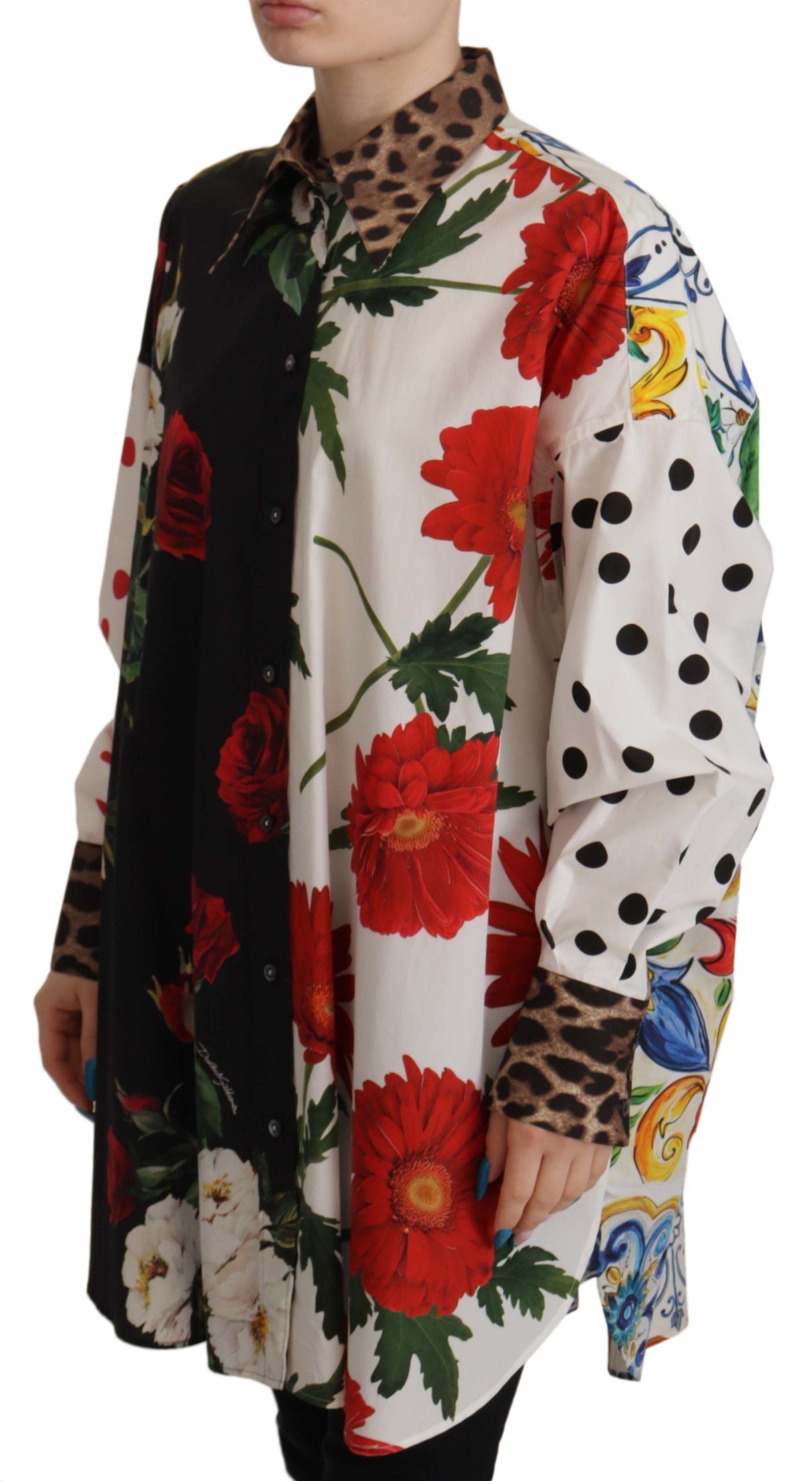 Multicolor Floral Polka Dot Leopard Print Shirt