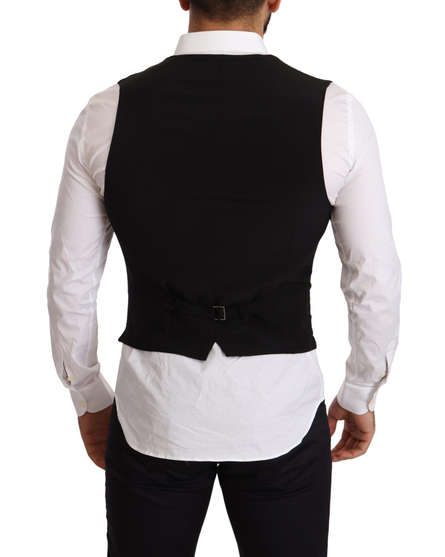 Elegant Black Double-Breasted Wool Vest