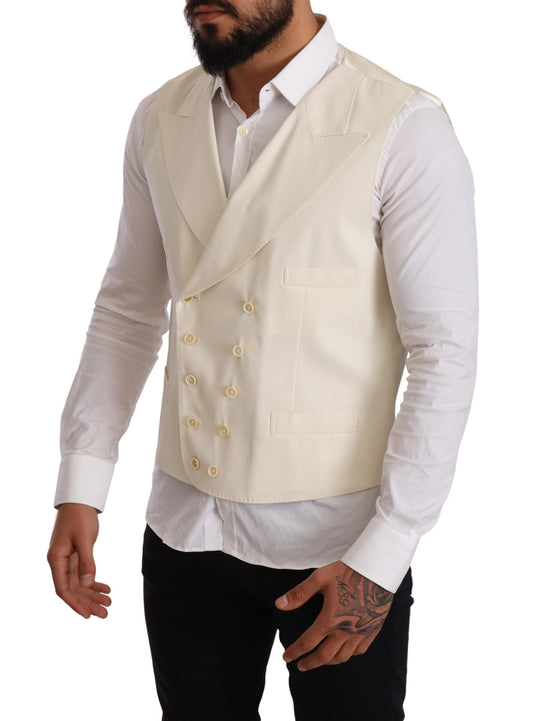 Elegant Cream Woolen Double-Breasted Vest