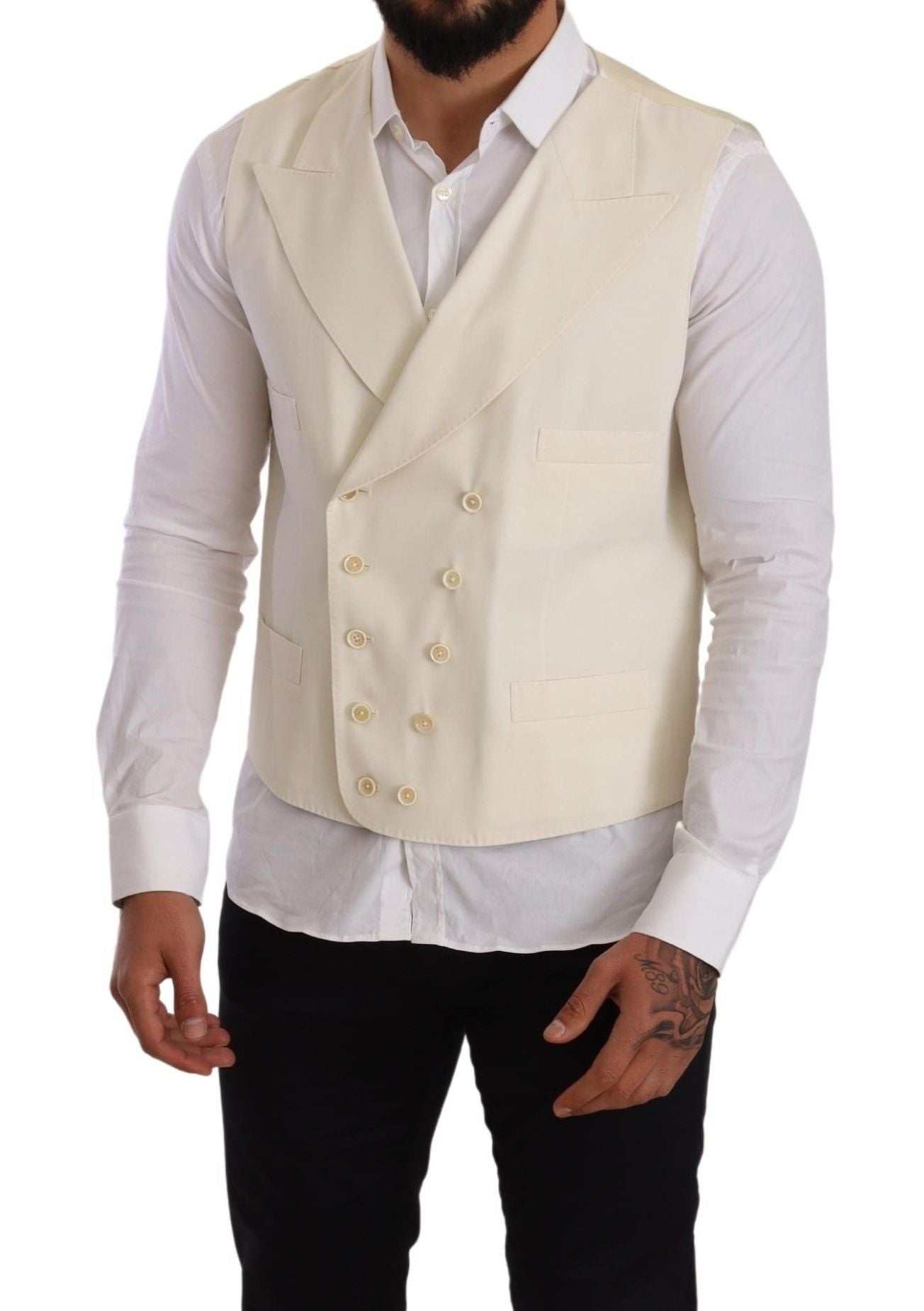 Elegant Cream Woolen Double-Breasted Vest