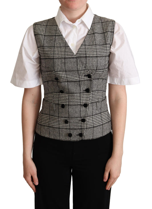 Elegant Checkered Gray Silk Blend Vest