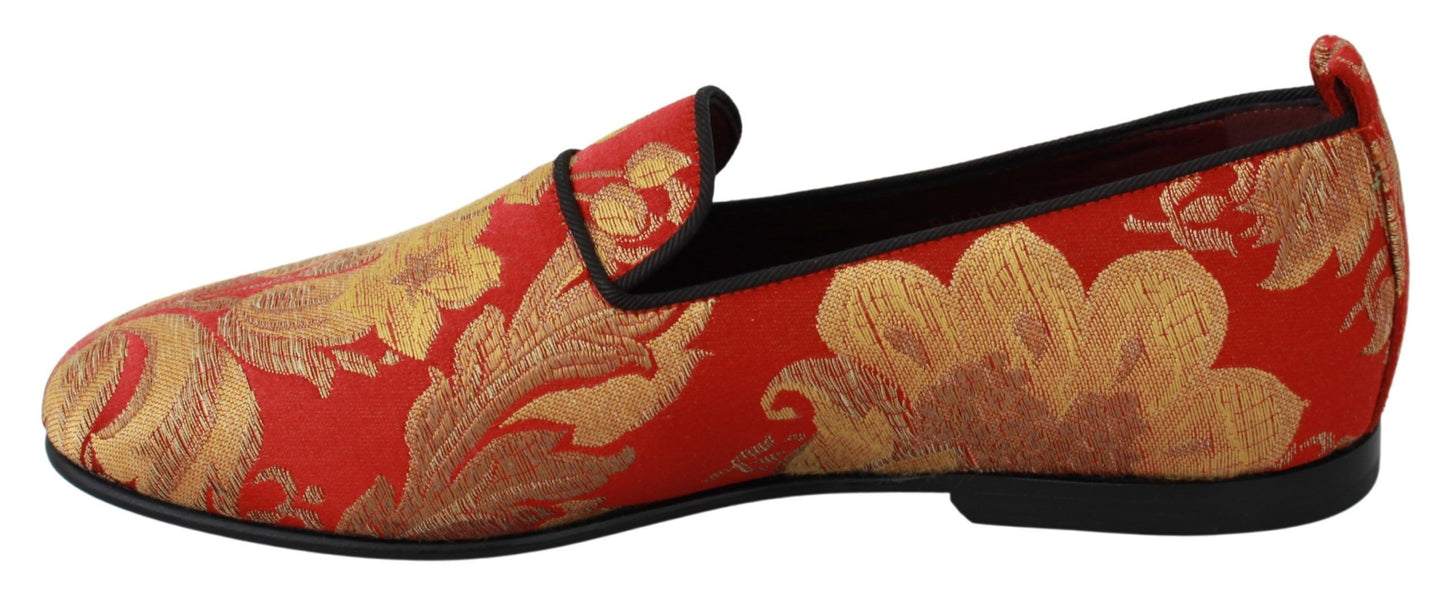 Rose Gold Brocade Loafers Slide Flats