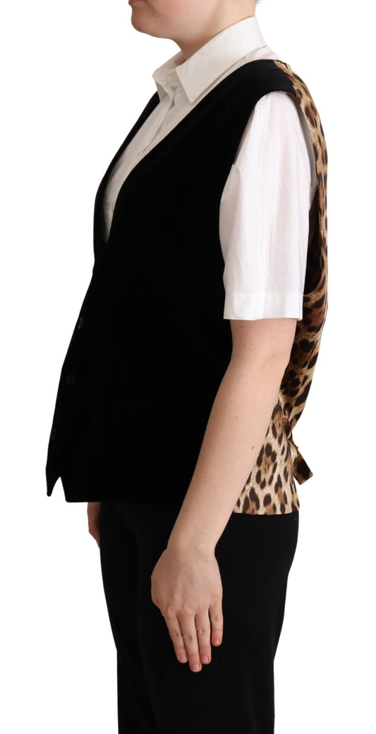Elegant Sleeveless Black Leopard Print Vest