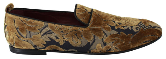 Elegant Blue & Gold Brocade Loafers