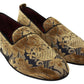 Elegant Blue & Gold Brocade Loafers