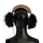Gold Black Crystal Fur Headset Audio Headphones