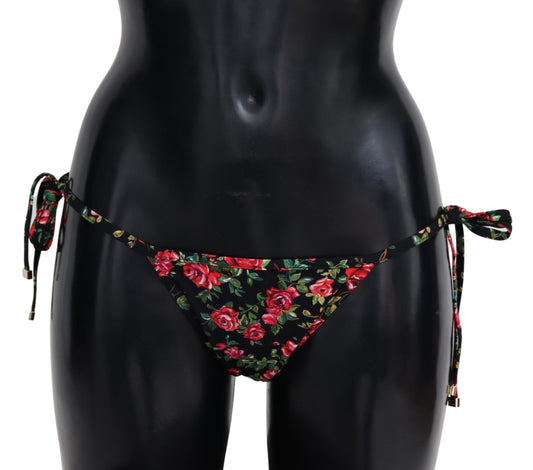 Elegant Black Roses Print Bikini Bottom
