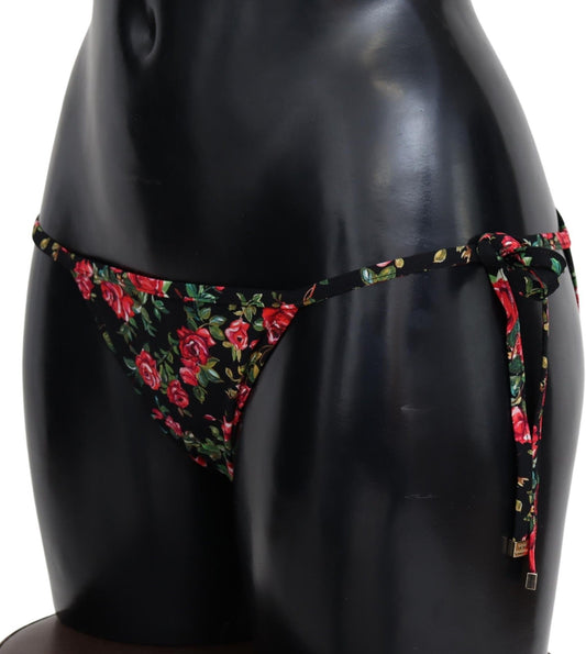 Elegant Black Roses Print Bikini Bottom
