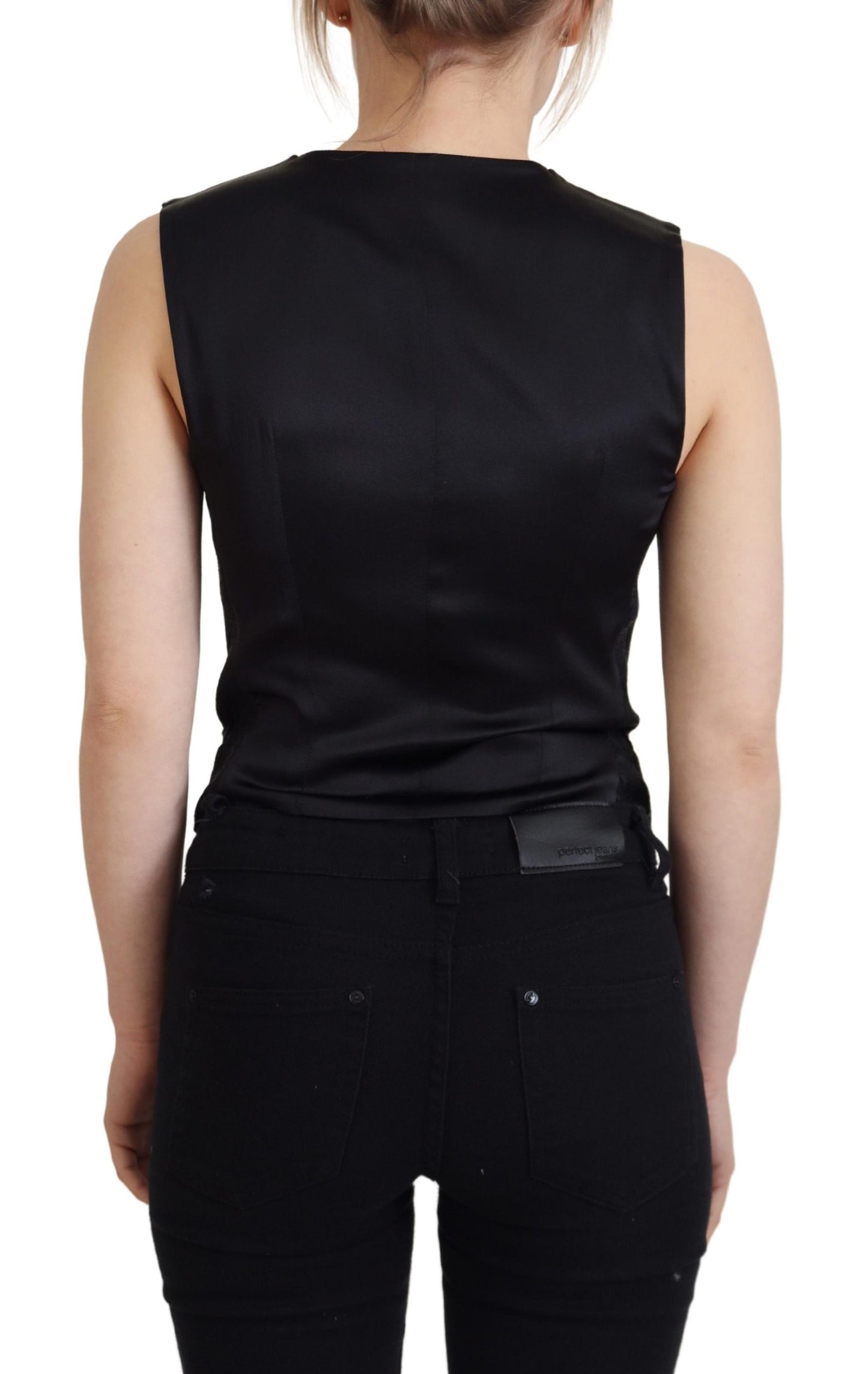 Elegant Black Silk Blend Waistcoat Vest