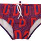 Chic Red Swim Briefs with Blue Logo Accent