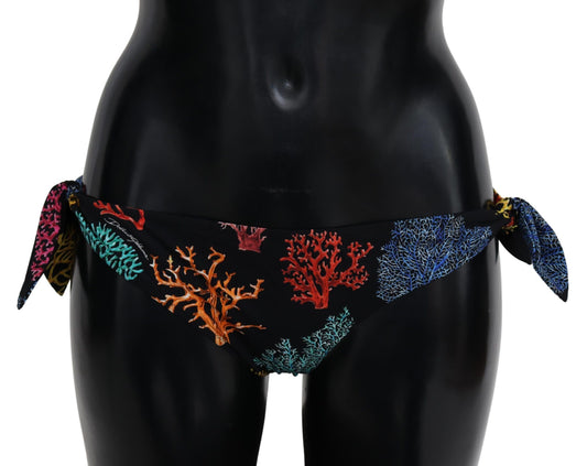 Chic Black Side-Tie Coral Print Bikini Bottom