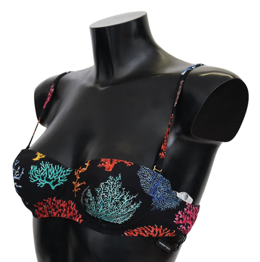 Elegant Black Bikini Top with Coral Print