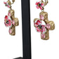 Gold and Pink Sicily Cross Dangling Earrings