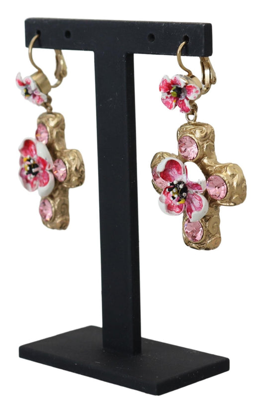 Gold Crystal Cross Hook Back Jewelry Dangling Earrings