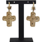 Gold and Pink Sicily Cross Dangling Earrings