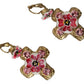 Gold and Pink Sicily Cross Dangling Earrings