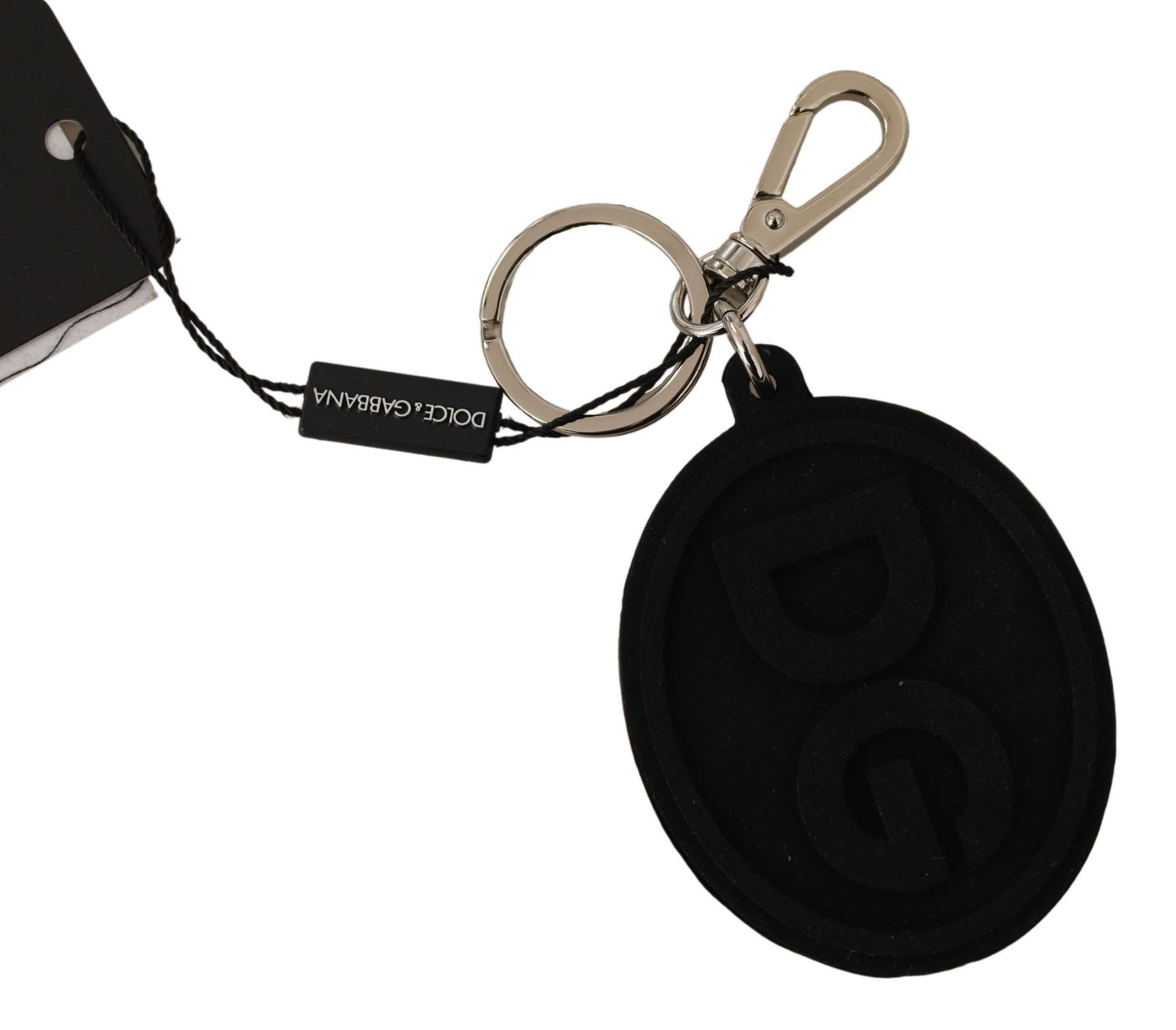Black Rubber DG Logo Silver Brass Metal Keychain