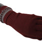 Maroon Elastic Wrist Length Mitten Designer Logo Gloves