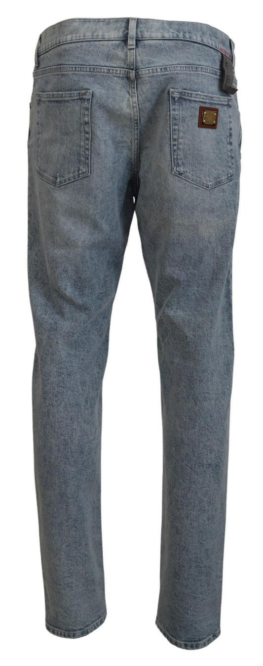 Elegant Slim-Fit Light Blue Denim Pants