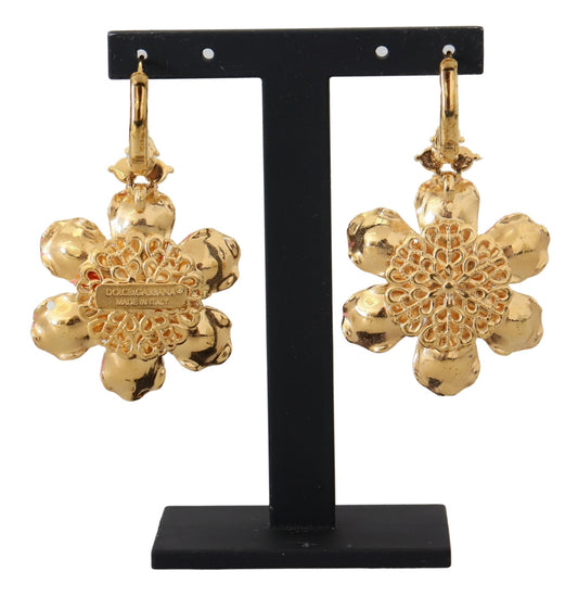 Gold Crystal Floral Hook Back Jewelry Dangling Earrings