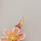 Elegant Gold & Pink Floral Dangling Earrings