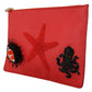 Elegant Red Leather Clutch with Gold Accents