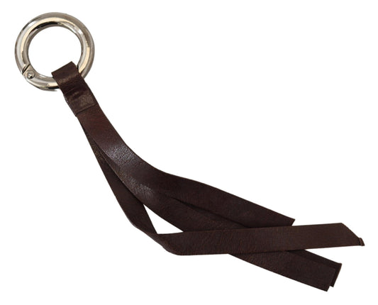 Brown Leather Silver Tone Metal Keyring Keychain