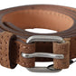 Brown Leather Slim Silver Buckle Waist Belt