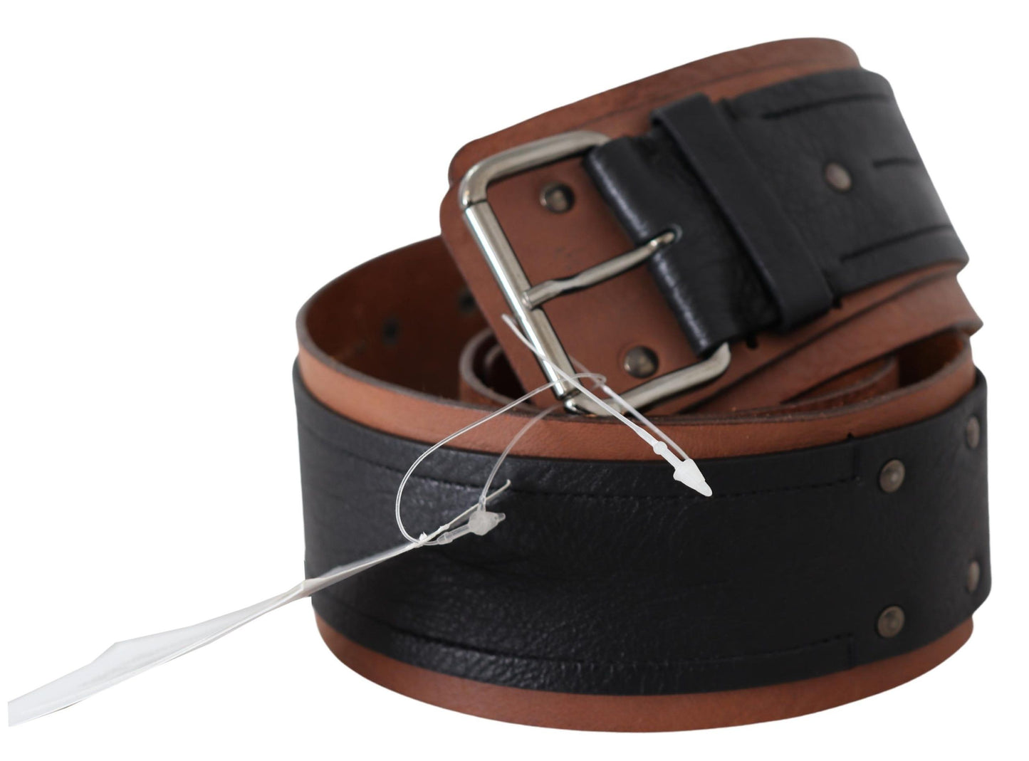 Black Brown Leather Wide Silver Buckle Belt