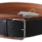 Black Brown Leather Wide Silver Buckle Belt