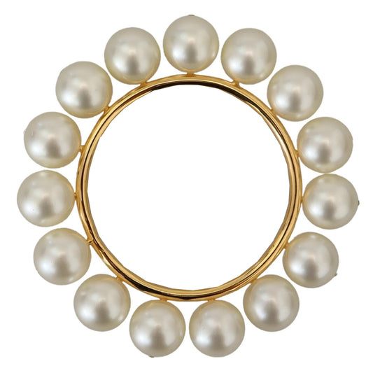 White Faux Pearl Embellished Gold Brass Bracelet