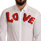 Elegant White Cotton Poplin Shirt with Love Patch