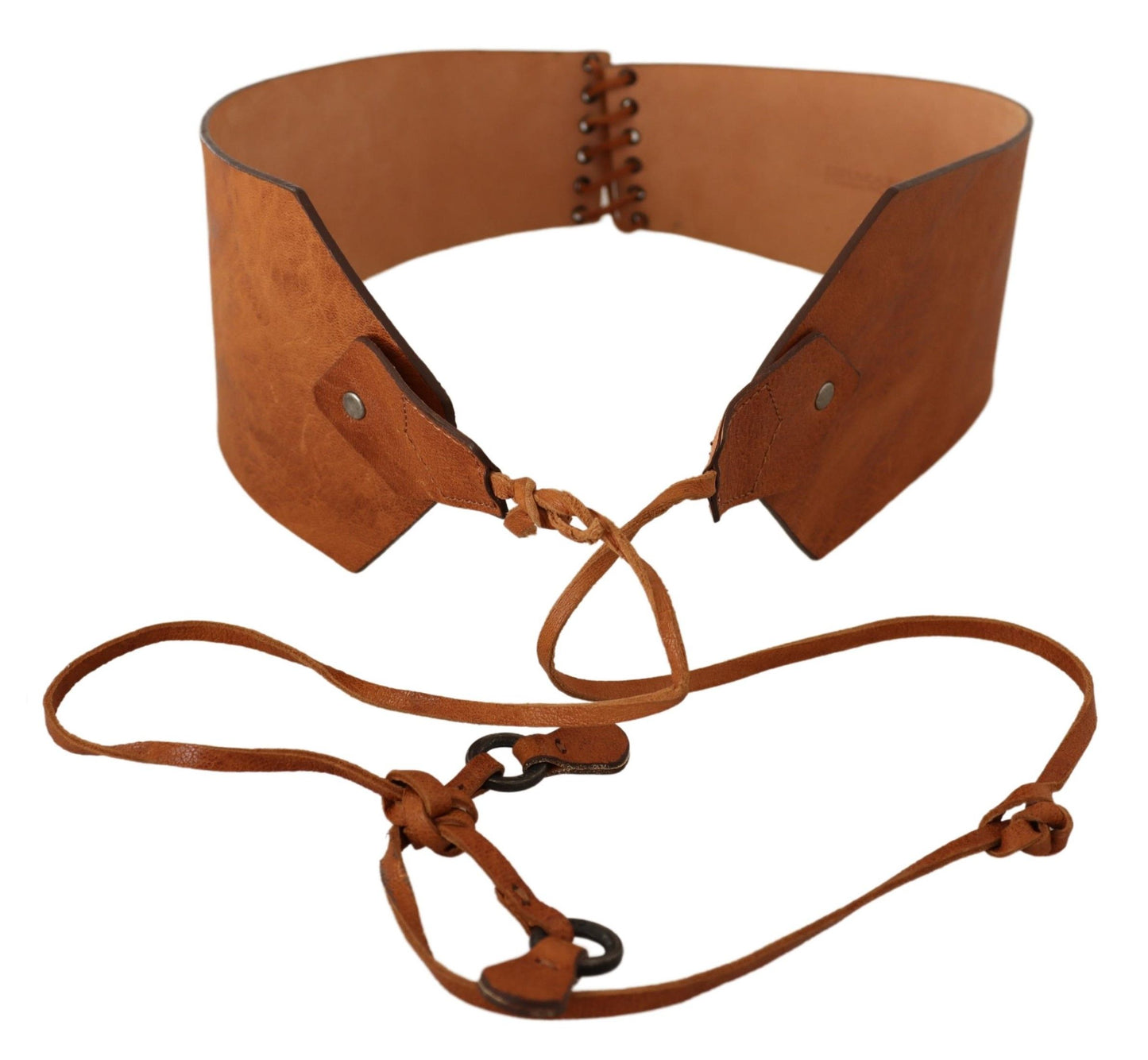 Brown Wide Leather Lace Up Knotted Belt