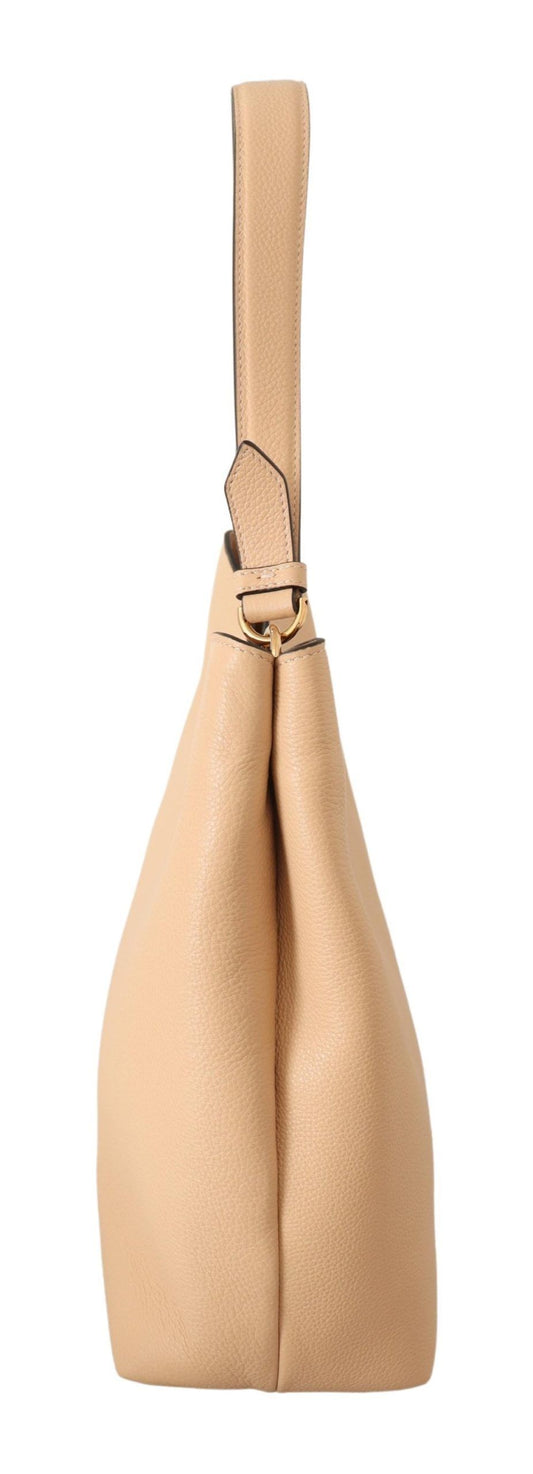 Elegant Nude Grainy Leather Hobo Bag