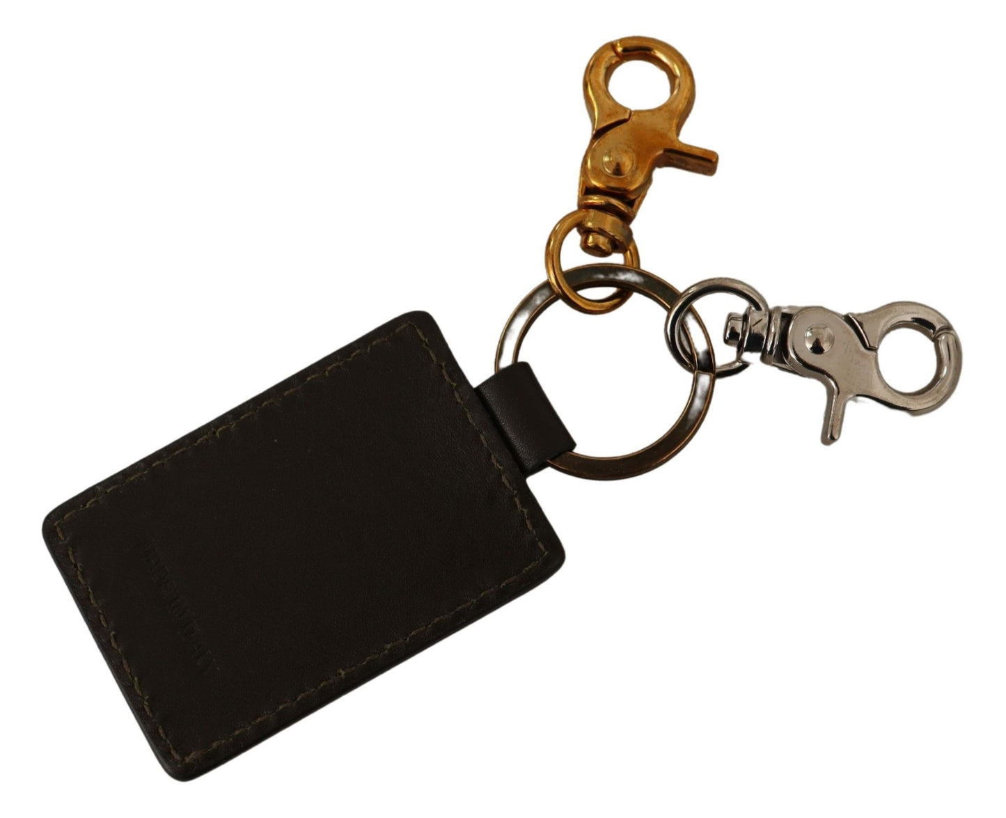Green Leather Ring Hook Logo Unisex Keychain
