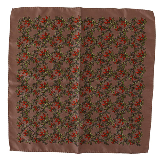 Elegant Brown Silk Pocket Square with Carrot Print