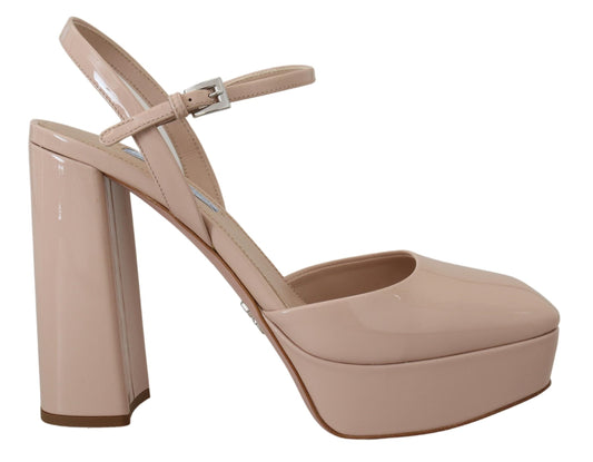 Beige Vernice Patent Sandals Ankle Strap Heels Shoes