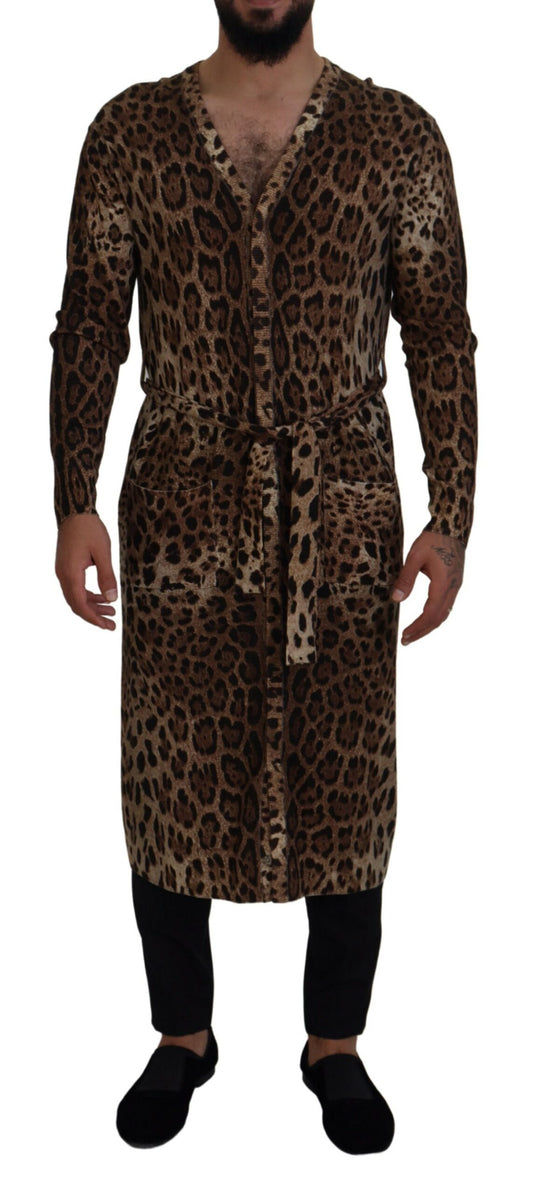 Brown Leopard Wool Robe Cardigan Sweater