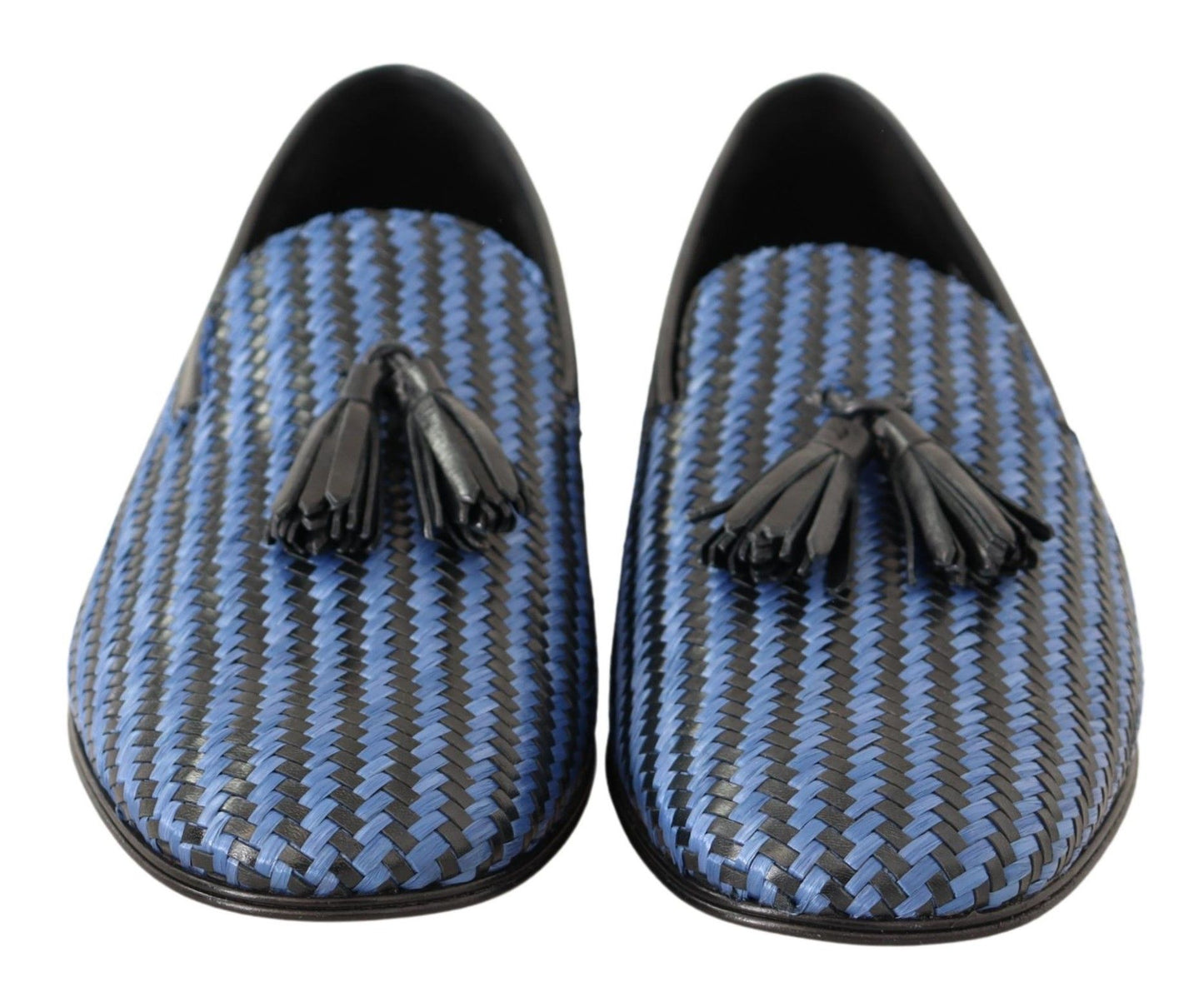 Blue Woven Leather Tassel Loafers Shoes