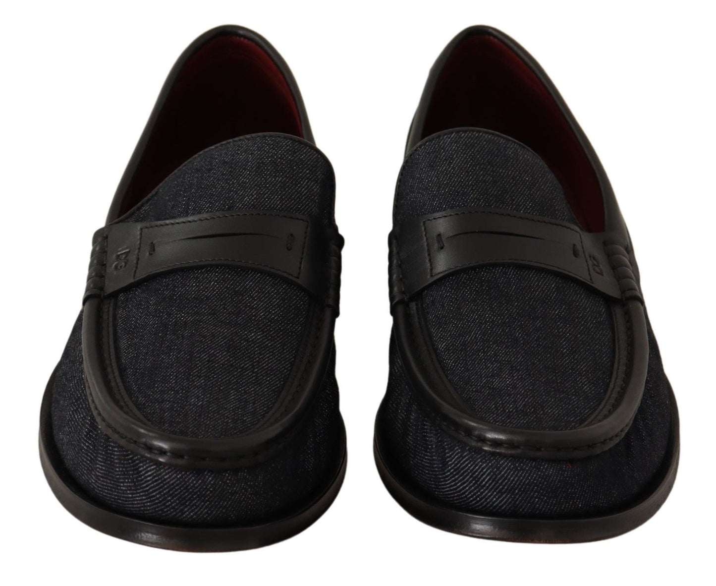 Black Leather Blue Denim Mocassin Shoes