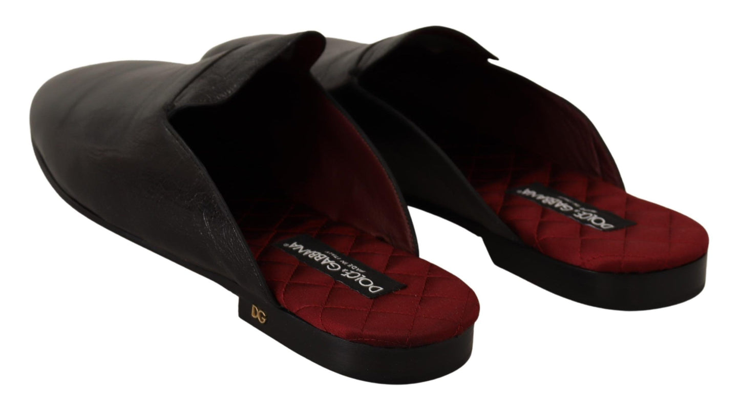 Black Leather DG Logo Slides Slippers Shoes