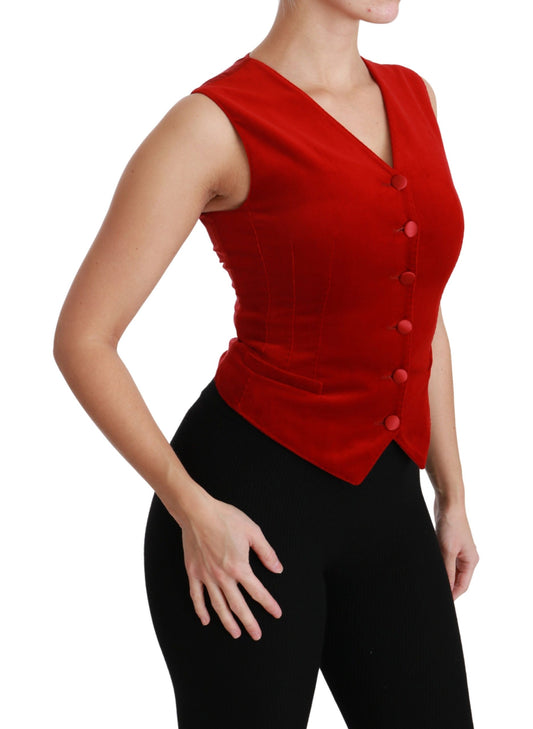 Elegant Red Sleeveless Silk Blend Vest