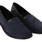 Blue Leather Perforated Slip On Loafers Shoes