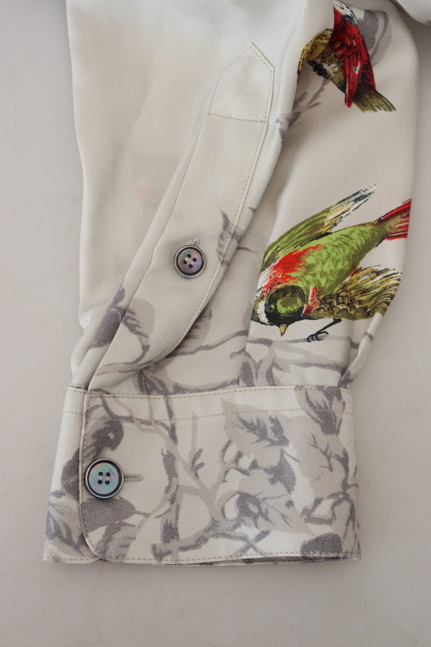Elegant Silk Bird Print Casual Shirt