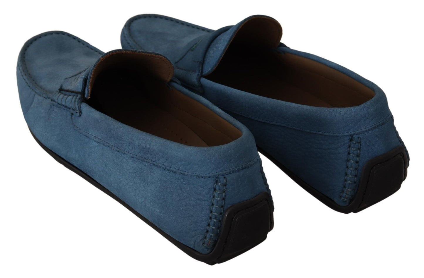 Blue Leather Flat Slip On Mocassin Shoes
