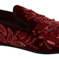 Red Velvet Crystal Embellished Loafers